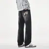 Jeans reto retrô moderno de alta qualidade, coleção outono 2026, calça masculina casual de corte reto, solta, bordada, com caimento fluido
