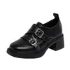 Mocassins de couro grossos estilo retrô britânico para mulheres, nova coleção 2026, sapatos slip-on pretos versáteis com solas macias