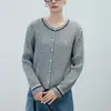 CANVAUS Elegante Retro Estilo Académico Chaqueta Cardigan Tejida con Cable Otoño Invierno Nuevo Estilo Suéter Reductor de Edad Adelgazante