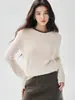 Suéter de cachemira de color liso para mujer, de estilo francés, lujo discreto, con pedrería hecha a mano, cuello redondo, mangas largas y un tejido suave y amigable con la piel.