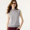 Nuevo chaleco de punto de cachemira para otoño e invierno, suave y cómodo, color liso, sin mangas, cuello semi alto, engrosado, adecuado para el uso diario de mujeres
