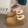 Botas de Nieve con Suela Gruesa para Aumentar la Altura para Mujeres con Forro de Lana Zapatos tipo Birkenstock 2026 Nuevo Estilo de Invierno Mocasines Cálidos Zapatos Peludos para Mujeres Zapatos de Algodón