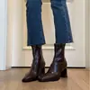 2026 Botas Adelgazantes para Mujer Tacón Grueso Verano Nuevo Estilo Elegante Sensación Nueva Cremallera Trasera Francesa Punta Cuadrada Botines de Tacón Alto Hombre