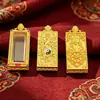 Caja Gahu Estilo Tibetano Aleación de Bronce Caja Vacía Colgante Cuadrado 1*3 Incrustado con Pedrería Cara Única Doble Cara Portátil Amuleto de Buda Estuche Thangka