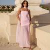 Vestido sexy de estilo lujurioso puro europeo y americano con top tubo de malla de un hombro, femenino, adelgazante de cintura alta con empalme, falda larga que cubre las caderas