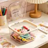 Caixa de armazenamento de mesa, multiuso, transparente com tampa, lixeira de mesa, caixa de armazenamento para elásticos de cabelo e acessórios de cabelo para meninas