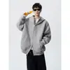 Elegante sudadera con capucha de estilo americano para hombre, con cremallera, tejido pesado y un diseño sencillo de cárdigan gris para otoño de 2026