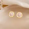 Brincos requintados em forma de trevo de quatro folhas com efeito de gota de óleo ao estilo francês, design elegante de luxo leve vintage, brincos pequenos e versáteis para o dia a dia