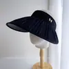 Sombrero de Sol de Moda con Pliegues Brillantes de Ala Ancha para Mujer, Verano, con Decoración de Mariposa Metálica, Sombrero de Protección Solar, Sombrero de Sol