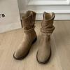 Botas vaqueras retro estilo western Melard para mujer, punta afilada, nuevo estilo otoño 2025, botas de montar con tacón grueso apilado y pliegues.