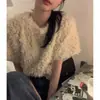 En stock: Top corto de estilo coreano, chic y acogedor, con textura afelpada y cuello redondo, perfecto para usar en capas y crear un look elegante y cálido. 19903