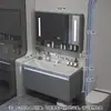 Gabinete de baño con lavabo integrado de piedra chapado en oro de lujo ligero estilo italiano, juego de tocador para baño