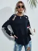 Suéter de Punto Azul con Cuello Redondo Estampado de Manga Larga, Manga Raglán, Camiseta Holgada para Mujer, Transpirable, Tacto de Algodón, Otoño 2021