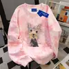 Moletom Rosa com Gola Redonda Tie-Dye Solto Estilo Campus Americano para Mulheres Outono e Inverno 2025 Versátil Nicho Estilo Campus Top de Cachorro