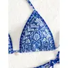 Bikini Sexy Europeo y Americano Pecho Grande Triángulo Dividido Traje de Baño Cuello Halter Encaje Impreso Transfronterizo Nuevo Traje de Baño para Aguas Termales para Mujeres