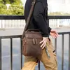 Bolso de hombro vintage de cuero crazy horse hecho a medida, bolso multifuncional de piel de vaca de gran capacidad, bolso cruzado casual para hombre