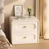 Mesa de noche de madera maciza color crema, nueva, de cuero, lujo ligero, simple, para mesita de noche, hogar, dormitorio moderno, pequeño almacenamiento, gabinete de mesita de noche