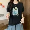 Camiseta Casual Versátil de Encaje Hueco de Algodón Puro de Manga Corta para Mujer, Nuevo Top de Verano Talla Grande Adelgazante de Media Manga Tendencia