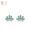 Pendientes de Corona con Pedrería Japoneses y Coreanos de Plata de Ley 925 para Mujer, Zirconita Verde Retro Británica, Pendientes Nuevos de Lujo Ligero Estilosos y Elegantes