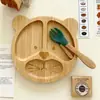 Plato de bambú y madera para niños con ventosa, compartimento de una sola pieza, al por mayor, plato para suplementos alimenticios de bebé, forma de oso de dibujos animados