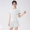 Conjunto de Yoga Top de Manga Corta para Mujer Verano Holgado Transpirable de Secado Rápido Cuello Redondo Casual Cómodo Pantalones Cortos Deportivos