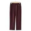 Pantalones versátiles de color liso tipo mom, nuevos pantalones de pierna recta para mujeres de 50-60 años, cintura elástica, pantalones para mujeres de mediana edad, pantalones largos de primavera y otoño