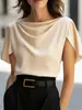 2026 Amazon transfronterizo europeo y americano nuevo estilo satén imitación seda cuello con volantes caída manga corta blusa casual para mujer