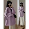 Suéter de estilo coreano, estilo preguiçoso, versátil, feminino, outono e inverno, novo, solto, modelador, cor sólida, gola redonda, comprimento médio