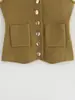 Ropa Europea y Americana Moda Otoño e Invierno 2024 Chaleco de Punto con Cuello en V sin Mangas de Botones Solapa Bolsillo Pantalones Color Puro Chaleco