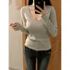 Tejido de punto con cuello gris para mujer 2024 Principios de otoño Sexy Ajustado Top Interior de Manga Larga Blanco Talla Única