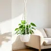 Maceta Colgante Transfronteriza Cesta Colgante Bolsa de Red para Jardinería Cesta Colgante de Cuerda de Algodón Tejida a Mano Bolsa de Red Colgante para Plantas Verdes Sin Borlas