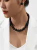Colar Brincos Pérola Negra Imitação Estilo Europeu Americano Simples Retrô Corrente de Clavícula Colar da Moda Celebridade da Internet conjunto