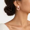 Aretes de Corona de Flor de Cerezo en Oro Rosa Incrustados con Diamantes de Color Rosa y Perlas, Mariposa Tridimensional, Estilo Delicado, Exquisitos Accesorios para Niñas