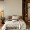 Estilo Retro Old Money de los 50s Juego de Cuatro Piezas Jacquard 100% Algodón Funda Nórdica de Borde Ancho Sábana Bajera Cama de Tacto de Alta Gama