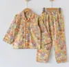 Conjunto de Pijama de Gaze de Algodão para Meninos de Manga Longa Outono e Primavera Crianças Meninos Médio e Grande Crianças Algodão Puro Desenho Animado Código Quebrado Grande Promoção