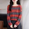 Suéter de Punto Redondo de Lino Cristalino para Otoño/Invierno 2026, Manga Larga, Mujer, Degradado, Hueco, Suéter de Punto Base
