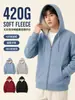 Sudadera con capucha y cremallera de forro polar de 420 g para otoño e invierno, súper suave, transpirable, corte holgado, manga larga, unisex