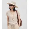 Camiseta de punto de manga corta hueca acanalada con cuello en V color blanco lechoso estilo francés para mujer, top versátil de punto de seda helada elegante y ajustado para verano