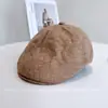 Boné Forward de Cor Sólida Estilo Japonês em Linho Sintético para Mulheres, Boina Quente para Outono e Inverno, Boina Popular Xiaohongshu, Boina de Jovem, Tendência