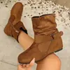 Botas Martin vintage transfronterizas, talla grande, gamuza, suela plana, hebilla de cinturón, estilo nuevo, cierre lateral, punta redonda, botas de moda, venta al por mayor
