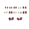 Uñas Postizas de Arte para Uñas Estilo Nuevo Rojo Dibujos Animados Mate, Versátiles y Lindas, Uñas Portátiles de Bloques de Color, 24 Piezas