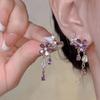 2024 nueva moda atmósfera moda púrpura anillo de diamantes completo aretes versátiles personalidad diseño nicho aretes exquisitos