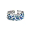 759 Menta Mambo Diseño de Nicho Textura Textura Irregular Gota de Gel Anillo Abierto de Plata de Ley S925 para Mujer