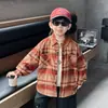 Camisa de Franela a Cuadros para Niños Invierno Cálida Versátil Cuello Solapa Manga Larga Infantil Engrosada Estilo Coreano Elegante