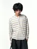 Retro americano, corte relajado, a rayas azules y blancas, con efecto desgastado, camiseta de manga larga, unisex, cuello Henley, ligera, top versátil para cubrir, moderno