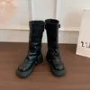Botas Altas de Tacón de Cuña con Suela Gruesa para Mujer 2026 Nuevas Llegadas de Otoño Botas de Caballero para Pantorrilla Ancha Botas con Hebilla de Cinturón y Parte Superior Fruncida