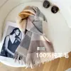 Bufanda 100% Lana Pura para Mujer Invierno 2025 Nuevo Regalo de Cumpleaños Navidad Día de Año Nuevo Cuadros Borlas Bufanda para Pareja