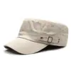 Sombrero militar de hombre para primavera y verano, color liso, algodón, gorra de béisbol plana, gorra con visera y botón lateral, sombrero deportivo con protección solar