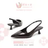 Sandalias Elegantes y de Moda con Tacón Kitten y Punta Cerrada, Espalda Hueca, Tacón de Aguja, Correa de Una Sola Línea de Tacón Alto, Nuevos Zapatos Bajos de Otoño para Mujer