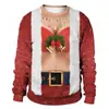 Sudadera para hombre con estampado digital 3D de Navidad, diseño divertido de vello en el pecho, cuello redondo, hecha con tejido de capa de aire
